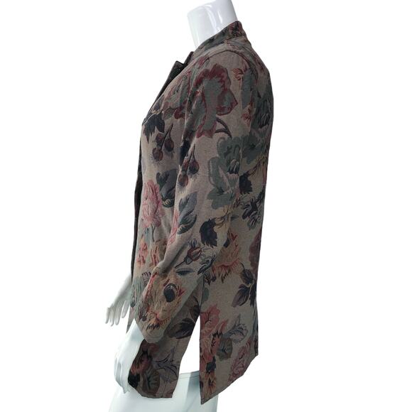Chicos Womens Size 1 US 8 Medium Tapestry Coat Jacket Roses Classic 3/4 Sleeve - Picture 3 of 16